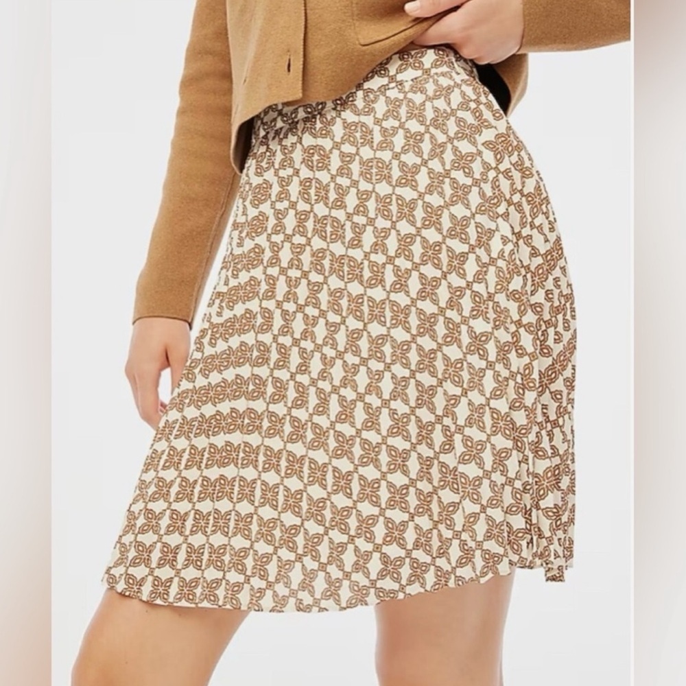 J.Crew Pleated Geometric Printed Mini Skirt Tan Ivory Size 4